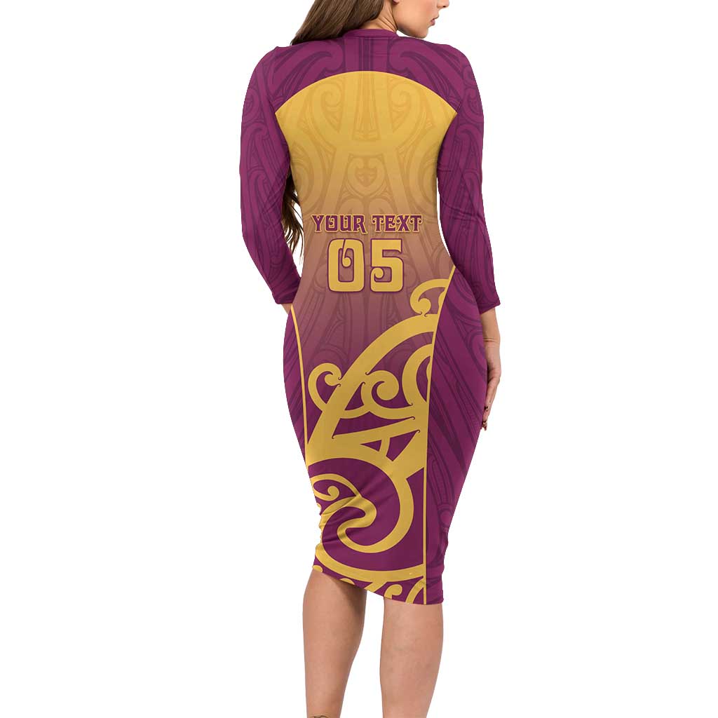 Custom Waiuku College Family Matching Long Sleeve Bodycon Dress and Hawaiian Shirt Maori Koru Pattern