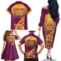 Custom Waiuku College Family Matching Off The Shoulder Long Sleeve Dress and Hawaiian Shirt Maori Koru Pattern