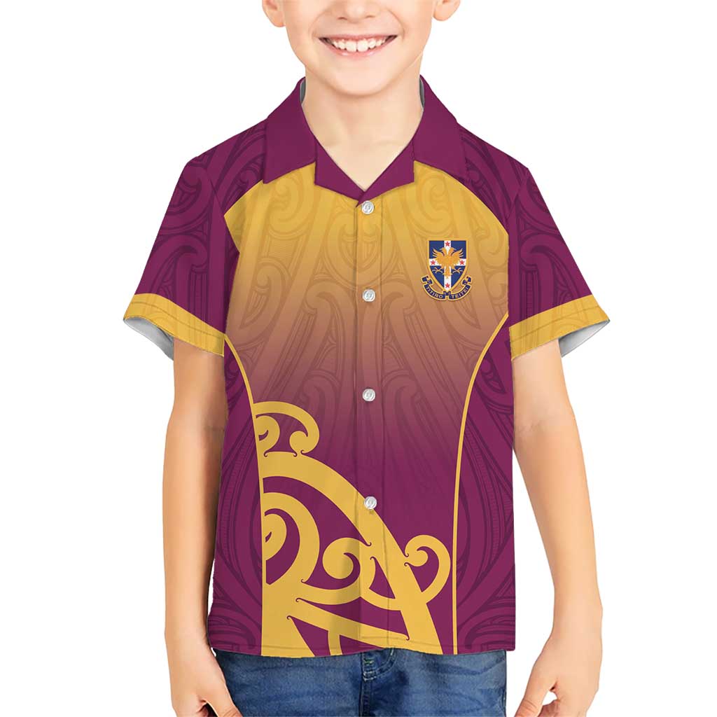 Custom Waiuku College Family Matching Off The Shoulder Long Sleeve Dress and Hawaiian Shirt Maori Koru Pattern