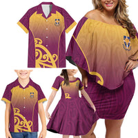 Custom Waiuku College Family Matching Off Shoulder Short Dress and Hawaiian Shirt Maori Koru Pattern