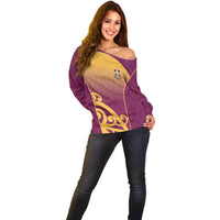 Custom Waiuku College Off Shoulder Sweater Maori Koru Pattern