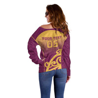Custom Waiuku College Off Shoulder Sweater Maori Koru Pattern