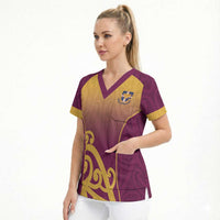 Custom Waiuku College Scrub Top Maori Koru Pattern
