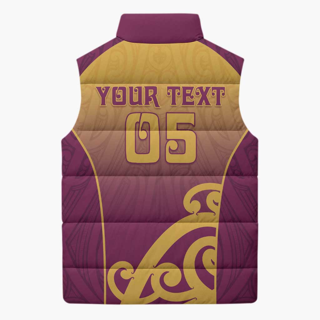 Custom Waiuku College Sleeveless Puffer Jacket Maori Koru Pattern
