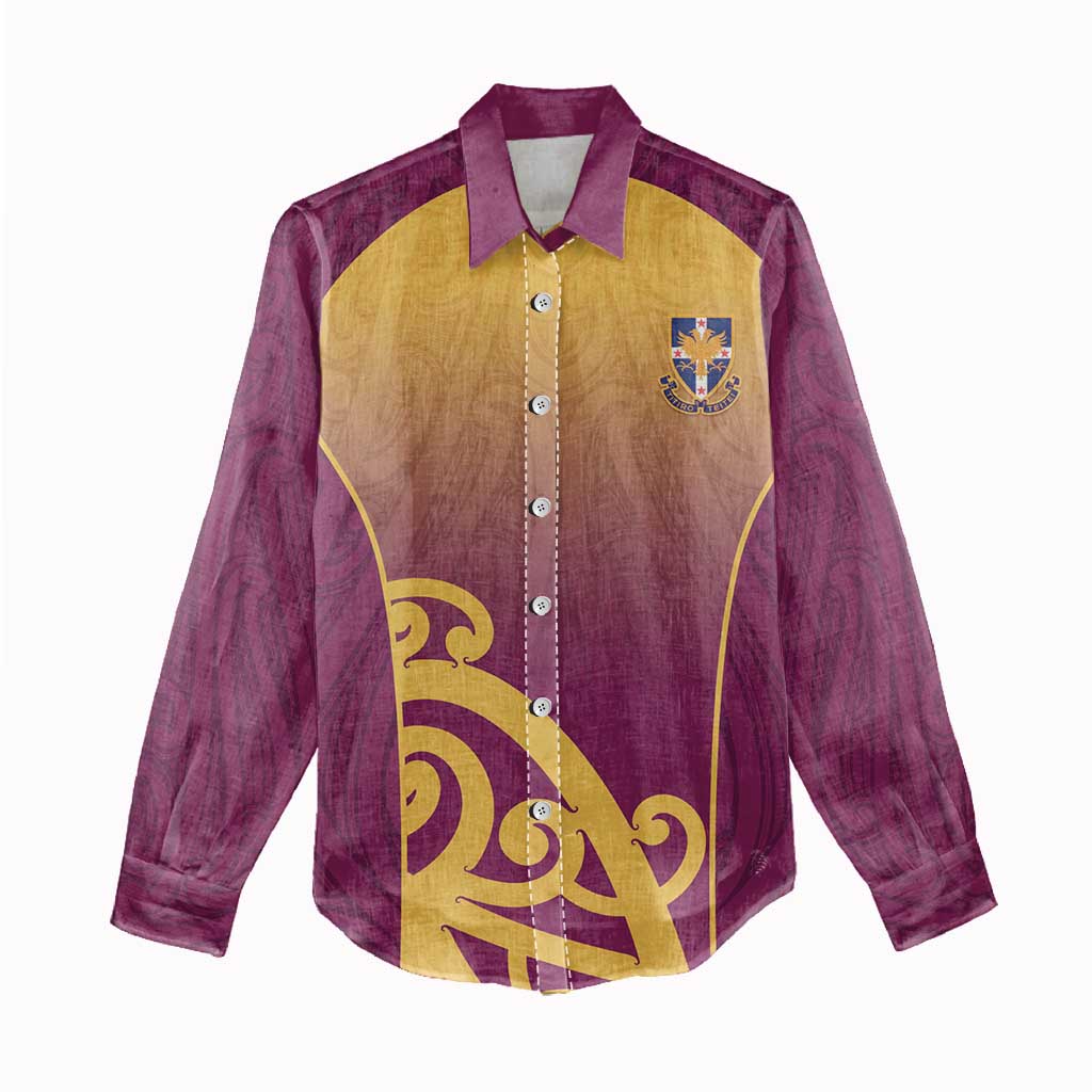Custom Waiuku College Women Casual Shirt Maori Koru Pattern