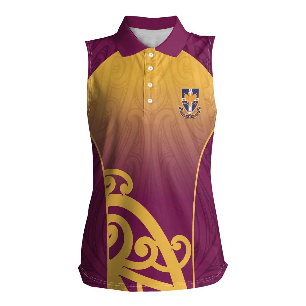 Custom Waiuku College Women Sleeveless Polo Shirt Maori Koru Pattern