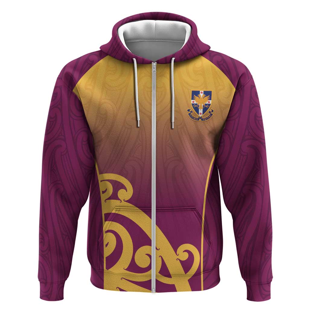 Custom Waiuku College Zip Hoodie Maori Koru Pattern