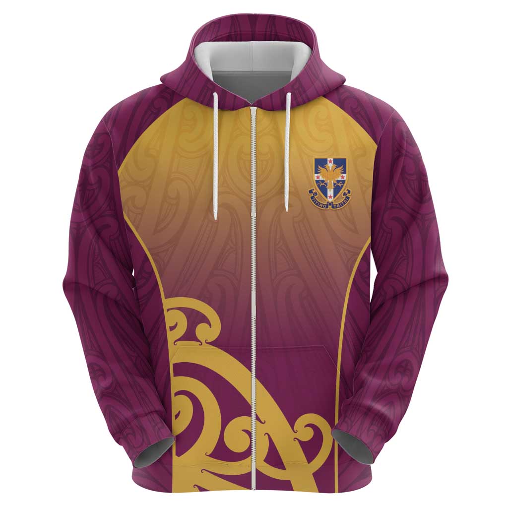 Custom Waiuku College Zip Hoodie Maori Koru Pattern