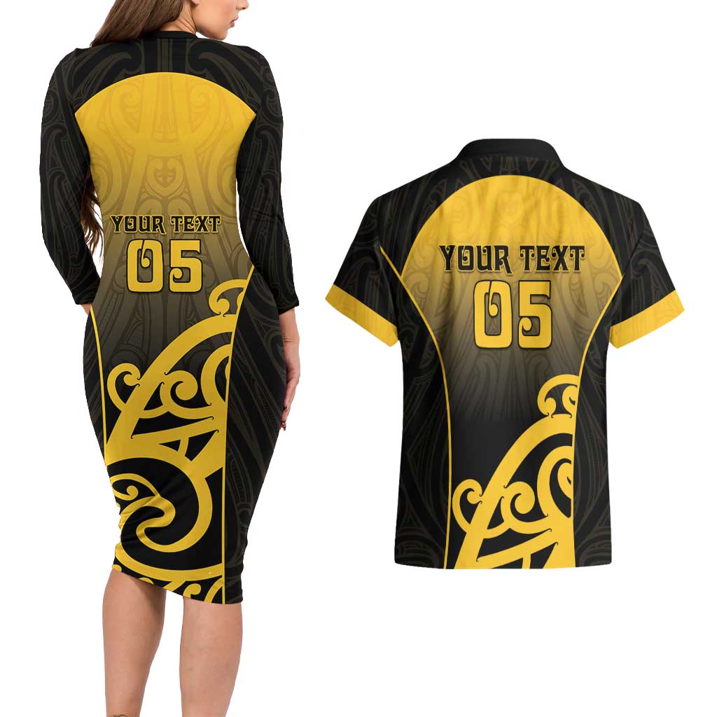 Custom Motueka High School Couples Matching Long Sleeve Bodycon Dress and Hawaiian Shirt Maori Koru Pattern LT05 - Polynesian Pride