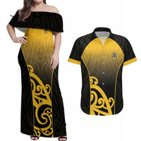 Custom Motueka High School Couples Matching Off Shoulder Maxi Dress and Hawaiian Shirt Maori Koru Pattern