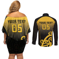 Custom Motueka High School Couples Matching Off Shoulder Short Dress and Long Sleeve Button Shirt Maori Koru Pattern