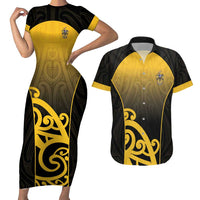 Custom Motueka High School Couples Matching Short Sleeve Bodycon Dress and Hawaiian Shirt Maori Koru Pattern