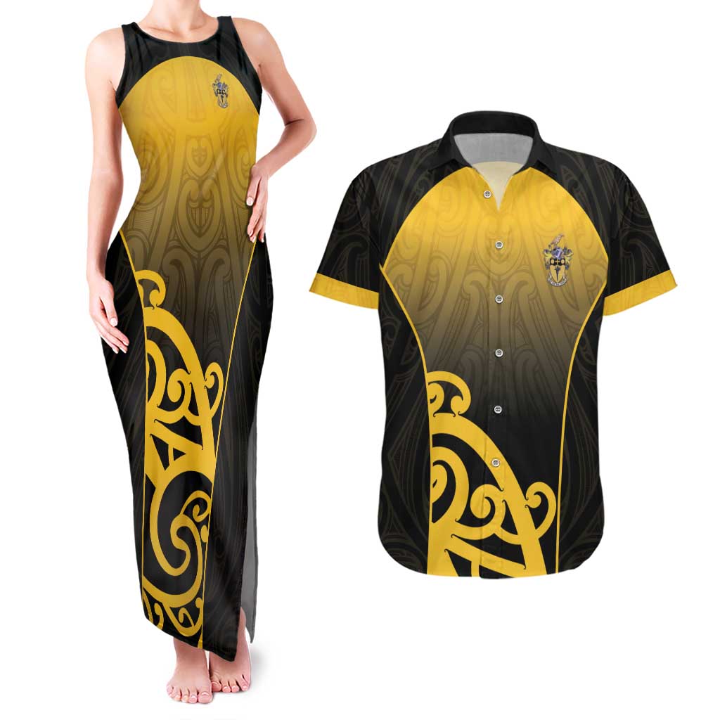 Custom Motueka High School Couples Matching Tank Maxi Dress and Hawaiian Shirt Maori Koru Pattern
