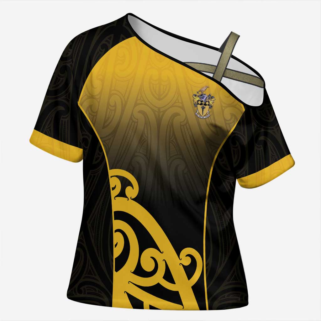 Custom Motueka High School Cross Shoulder Shirt Maori Koru Pattern