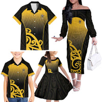Custom Motueka High School Family Matching Off The Shoulder Long Sleeve Dress and Hawaiian Shirt Maori Koru Pattern