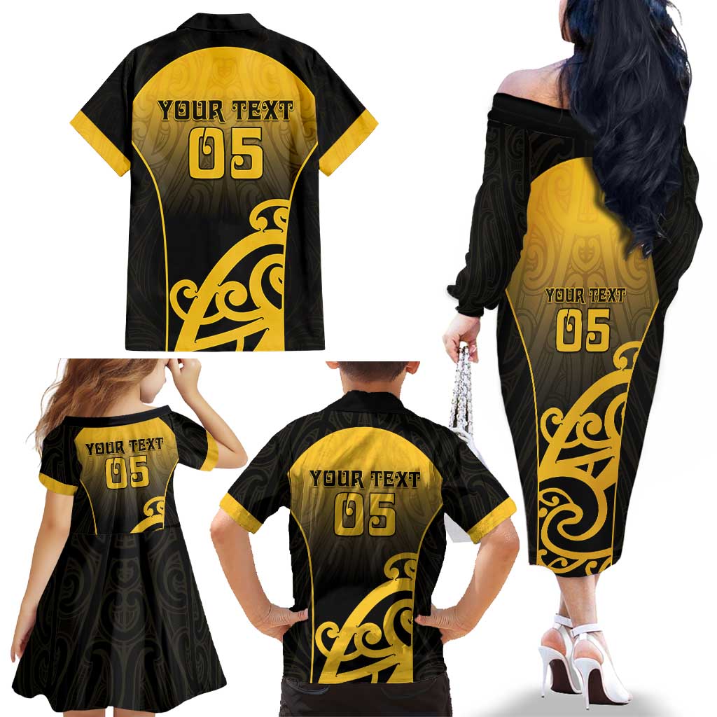 Custom Motueka High School Family Matching Off The Shoulder Long Sleeve Dress and Hawaiian Shirt Maori Koru Pattern