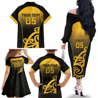 Custom Motueka High School Family Matching Off The Shoulder Long Sleeve Dress and Hawaiian Shirt Maori Koru Pattern