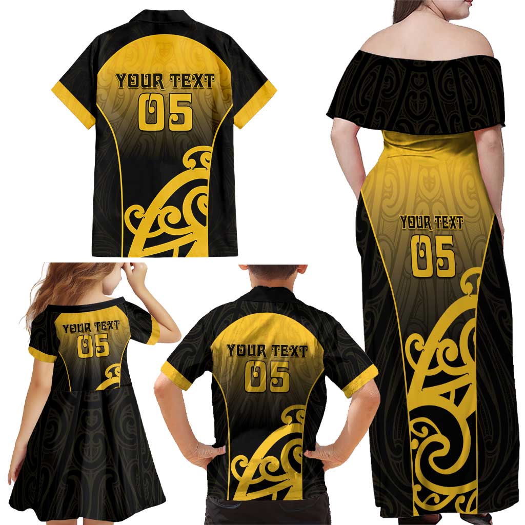 Custom Motueka High School Family Matching Off Shoulder Maxi Dress and Hawaiian Shirt Maori Koru Pattern