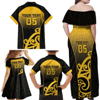 Custom Motueka High School Family Matching Off Shoulder Maxi Dress and Hawaiian Shirt Maori Koru Pattern
