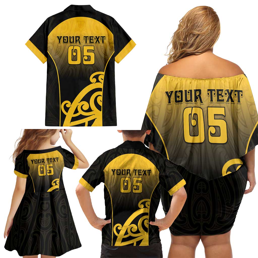 Custom Motueka High School Family Matching Off Shoulder Short Dress and Hawaiian Shirt Maori Koru Pattern