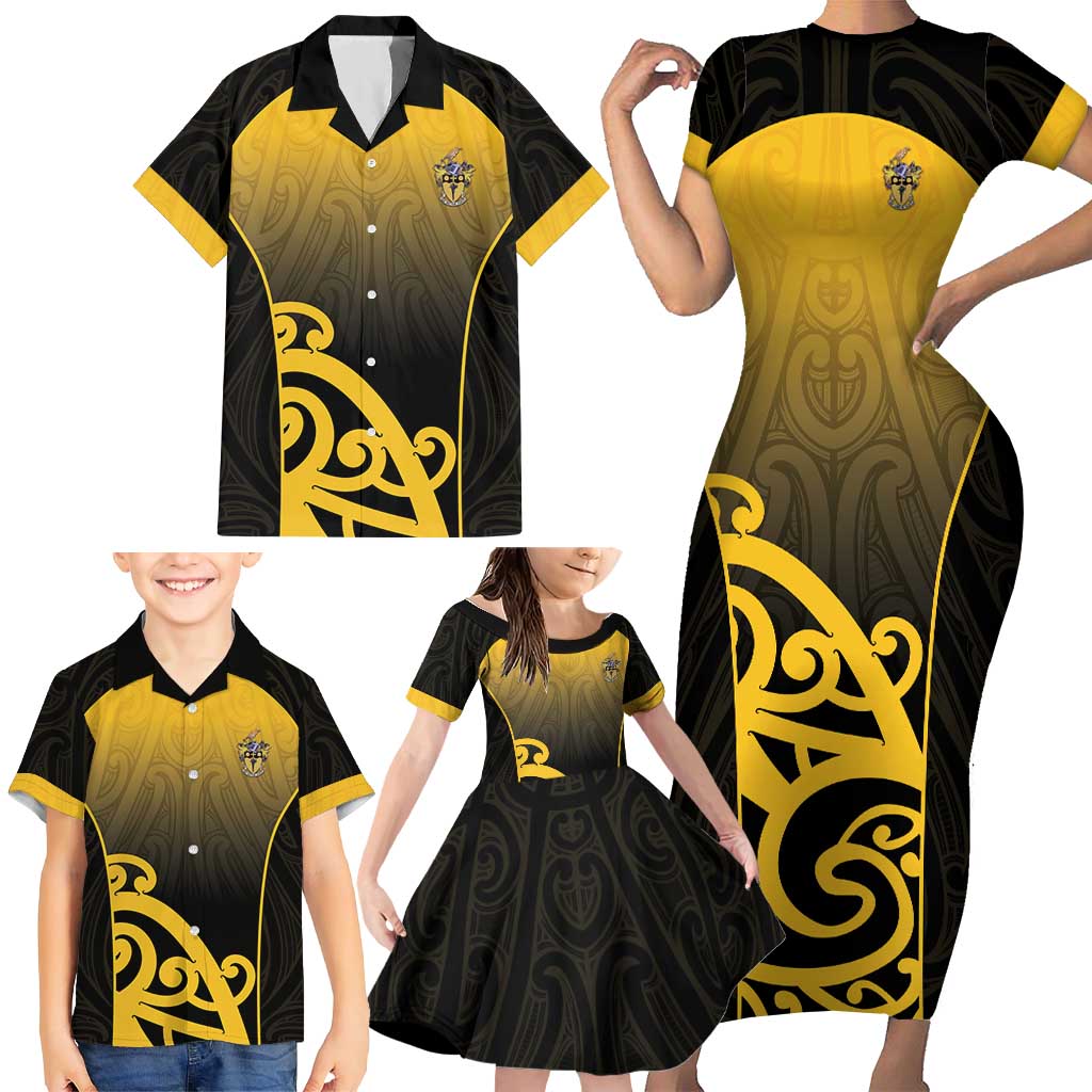 Custom Motueka High School Family Matching Short Sleeve Bodycon Dress and Hawaiian Shirt Maori Koru Pattern