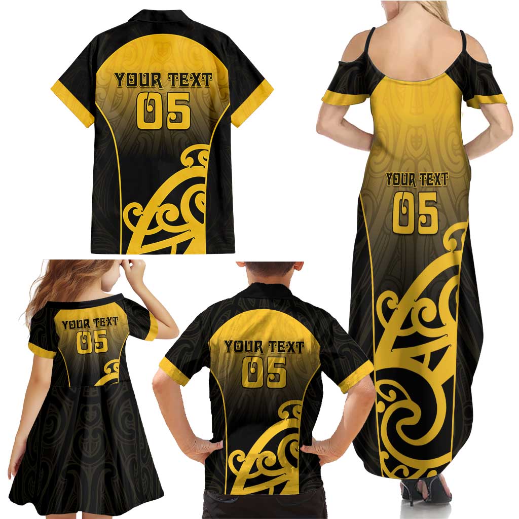 Custom Motueka High School Family Matching Summer Maxi Dress and Hawaiian Shirt Maori Koru Pattern