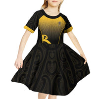 Custom Motueka High School Kid Short Sleeve Dress Maori Koru Pattern