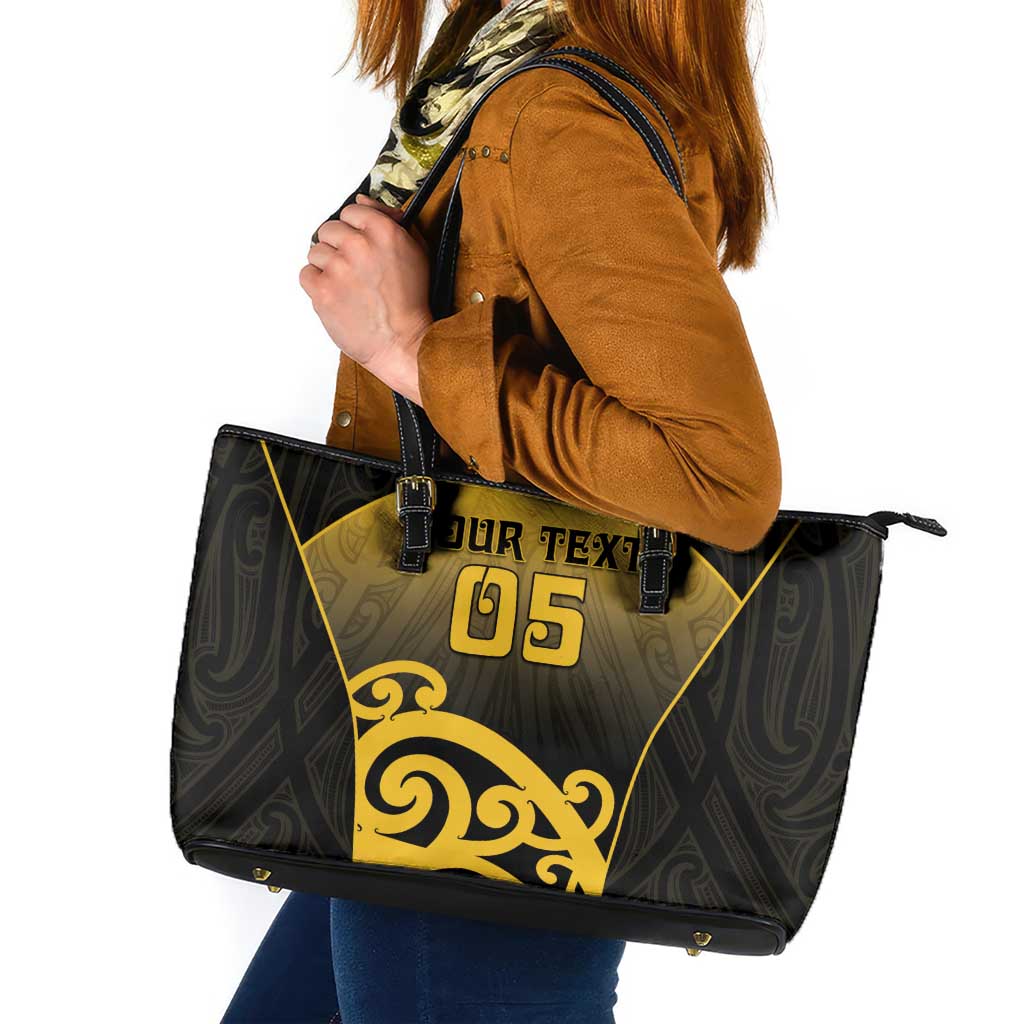 Custom Motueka High School Leather Tote Bag Maori Koru Pattern