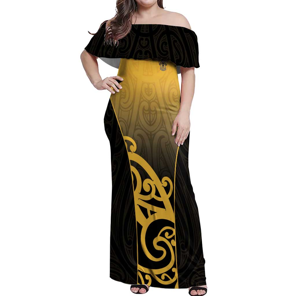 Custom Motueka High School Off Shoulder Maxi Dress Maori Koru Pattern
