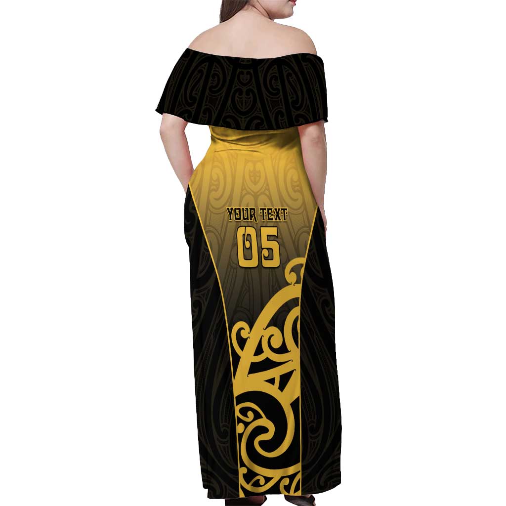 Custom Motueka High School Off Shoulder Maxi Dress Maori Koru Pattern