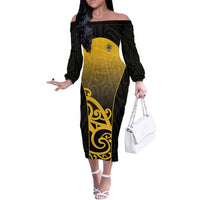 Custom Motueka High School Off The Shoulder Long Sleeve Dress Maori Koru Pattern