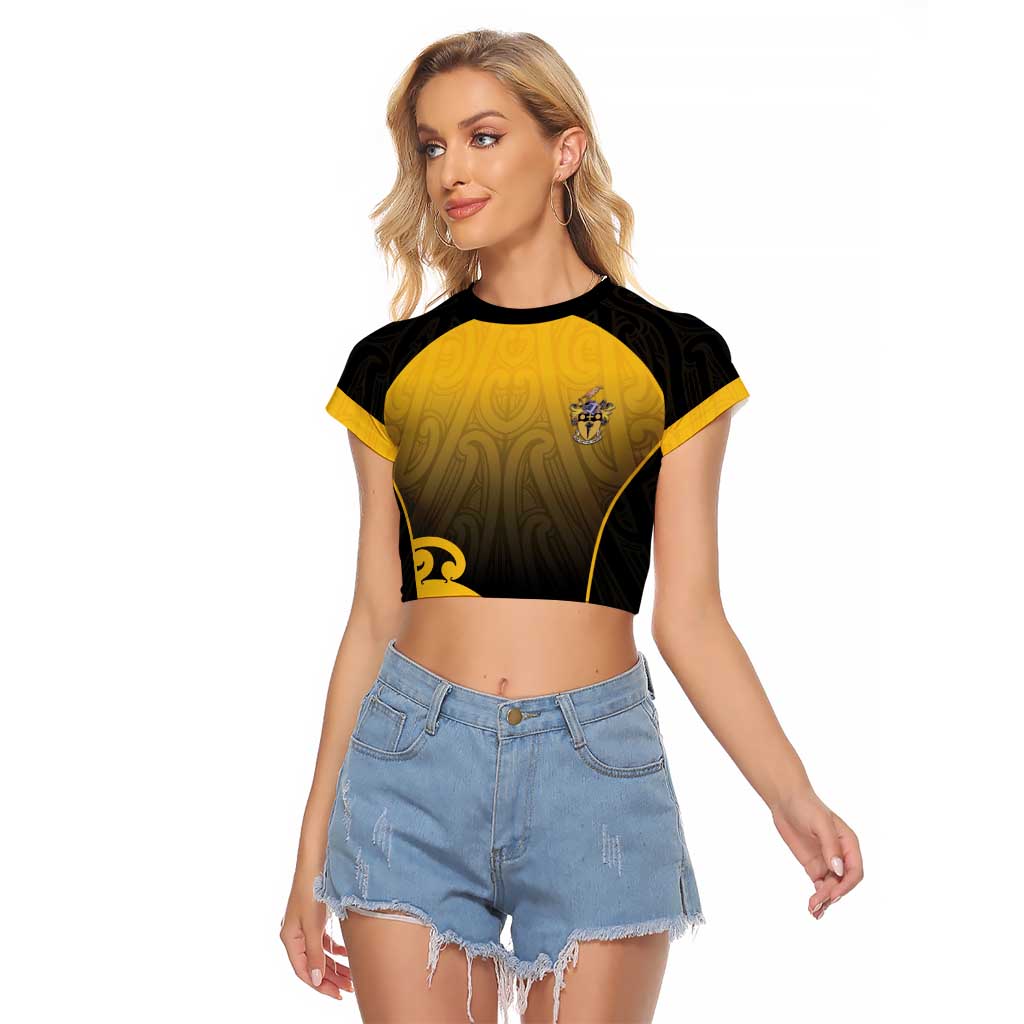 Custom Motueka High School Raglan Cropped T Shirt Maori Koru Pattern