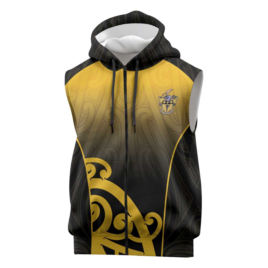 Custom Motueka High School Sleeveless Zip Hoodie Maori Koru Pattern