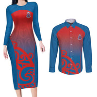 Custom St Joseph's Maori Girls' College Couples Matching Long Sleeve Bodycon Dress and Long Sleeve Button Shirt Maori Koru Pattern