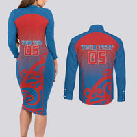 Custom St Joseph's Maori Girls' College Couples Matching Long Sleeve Bodycon Dress and Long Sleeve Button Shirt Maori Koru Pattern