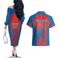 Custom St Joseph's Maori Girls' College Couples Matching Off The Shoulder Long Sleeve Dress and Hawaiian Shirt Maori Koru Pattern