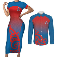 Custom St Joseph's Maori Girls' College Couples Matching Short Sleeve Bodycon Dress and Long Sleeve Button Shirt Maori Koru Pattern