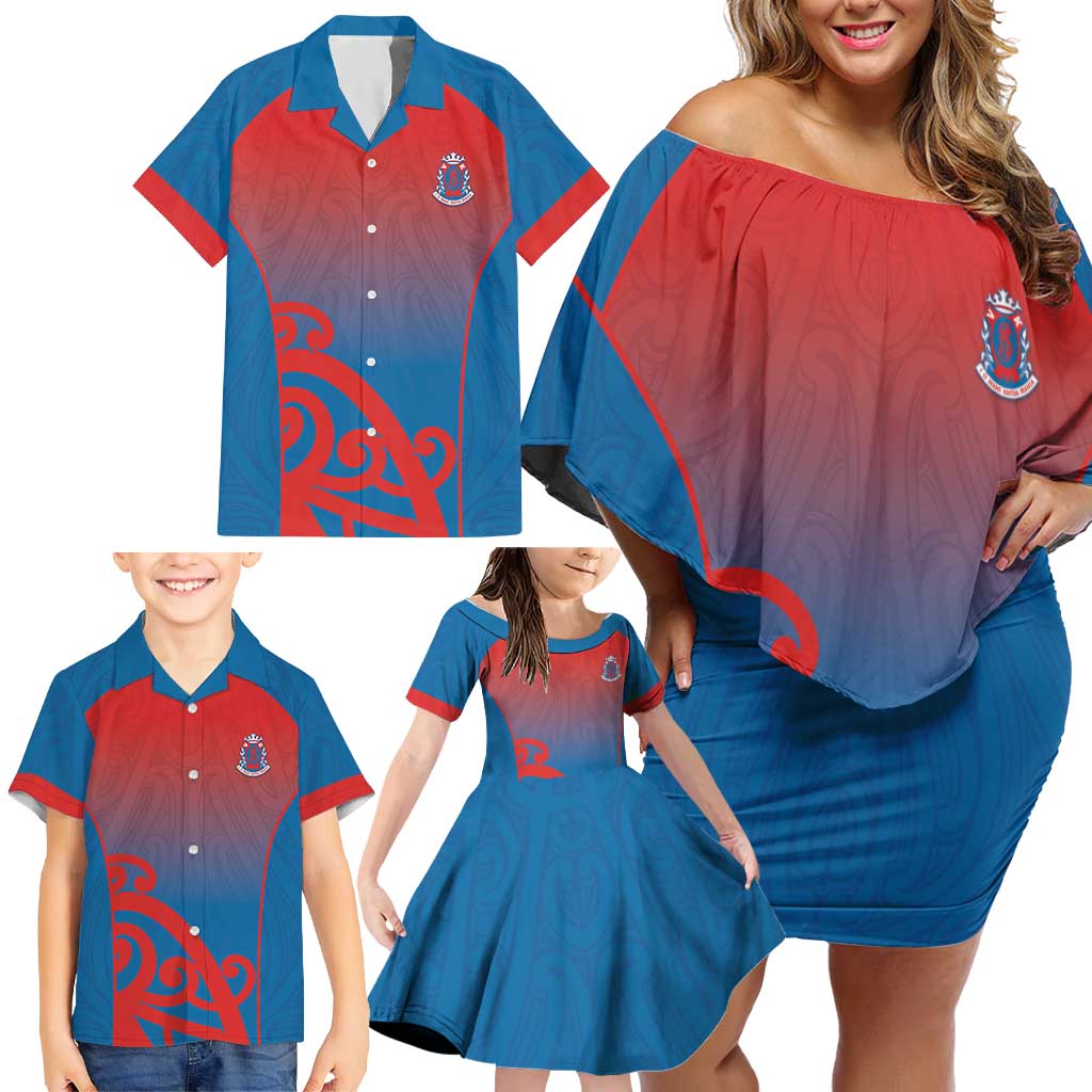 Custom St Joseph's Maori Girls' College Family Matching Off Shoulder Short Dress and Hawaiian Shirt Maori Koru Pattern
