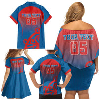 Custom St Joseph's Maori Girls' College Family Matching Off Shoulder Short Dress and Hawaiian Shirt Maori Koru Pattern