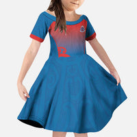 Custom St Joseph's Maori Girls' College Family Matching Tank Maxi Dress and Hawaiian Shirt Maori Koru Pattern LT05 Daughter's Dress Blue - Polynesian Pride