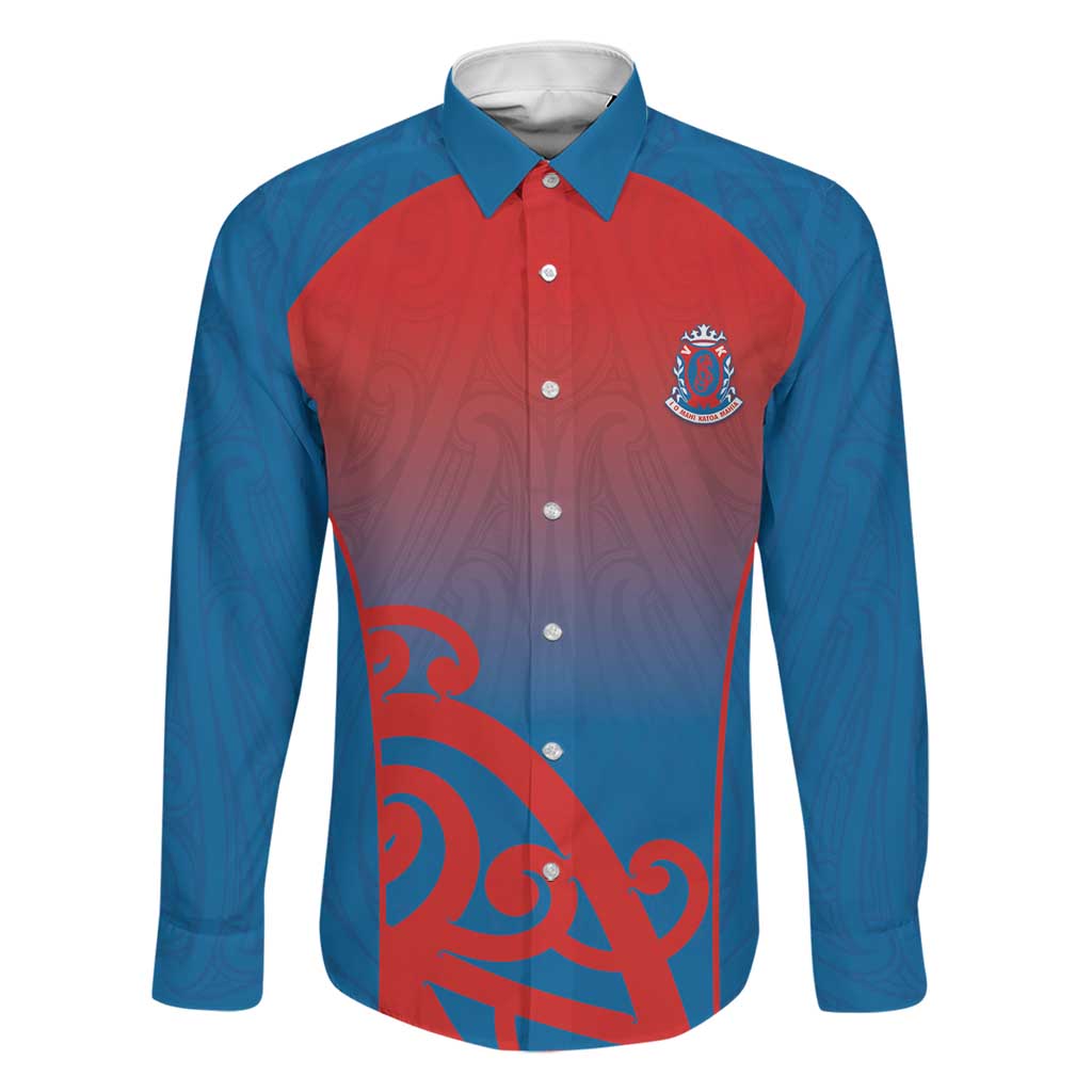 Custom St Joseph's Maori Girls' College Family Matching Tank Maxi Dress and Hawaiian Shirt Maori Koru Pattern LT05 Dad's Shirt - Long Sleeve Blue - Polynesian Pride