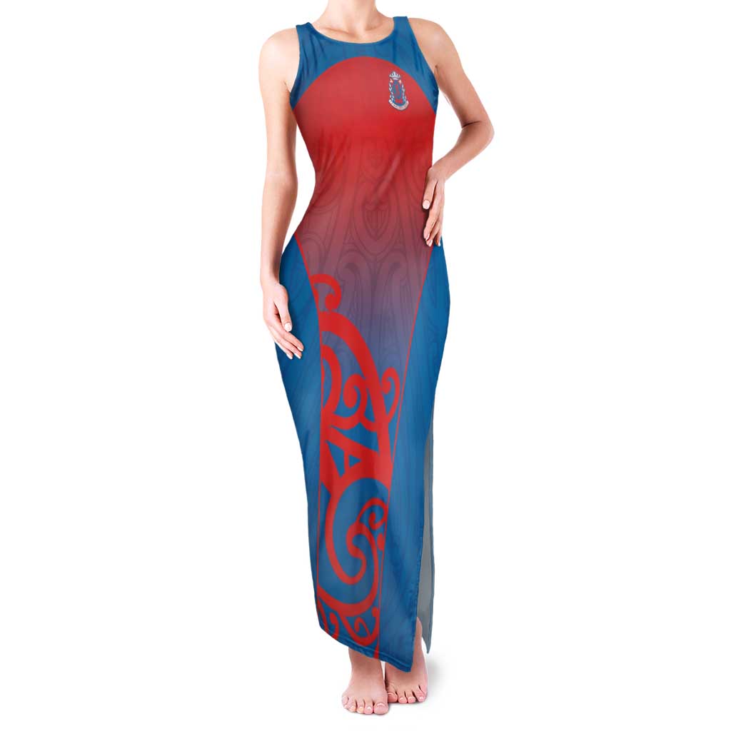Custom St Joseph's Maori Girls' College Family Matching Tank Maxi Dress and Hawaiian Shirt Maori Koru Pattern LT05 Mom's Dress Blue - Polynesian Pride