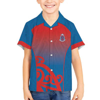 Custom St Joseph's Maori Girls' College Family Matching Tank Maxi Dress and Hawaiian Shirt Maori Koru Pattern LT05 Son's Shirt Blue - Polynesian Pride