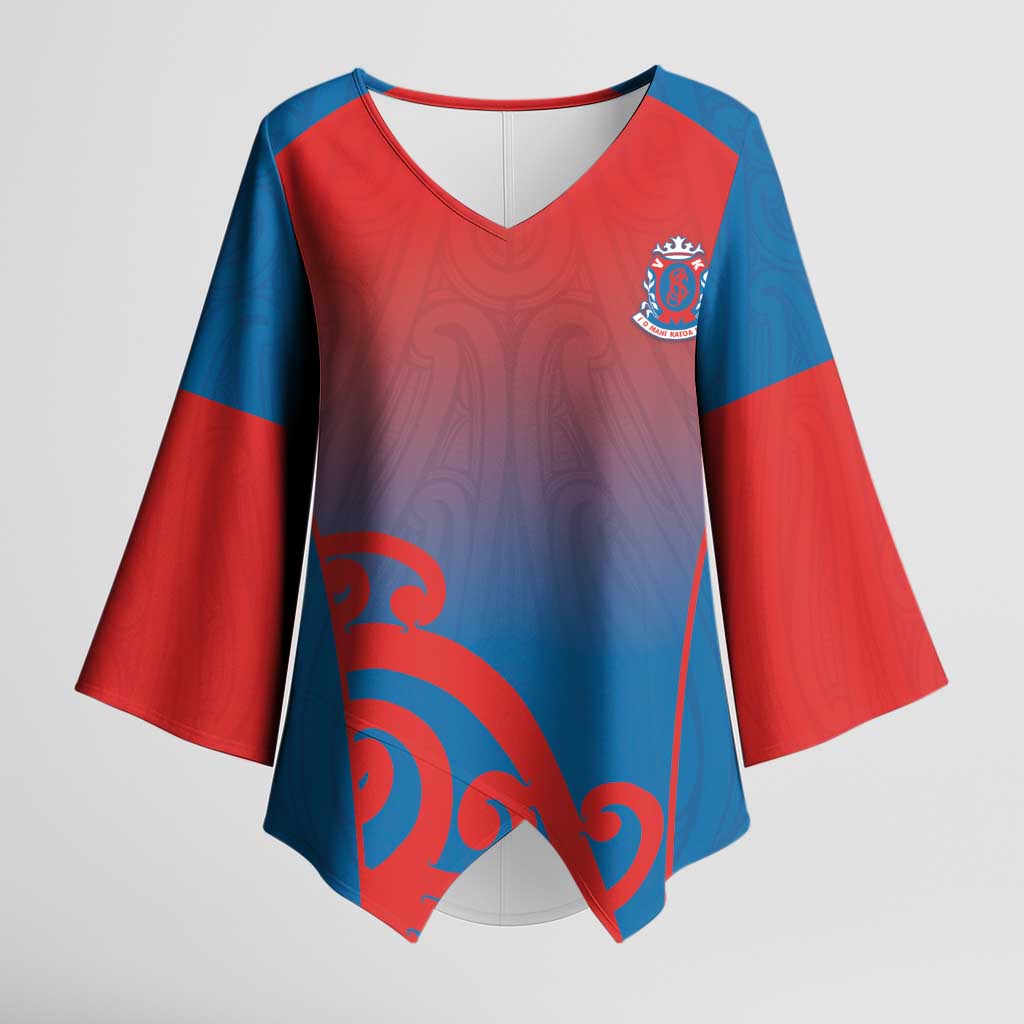 Custom St Joseph's Maori Girls' College Kimono Sleeve Blouse Maori Koru Pattern LT05 Female Blue - Polynesian Pride