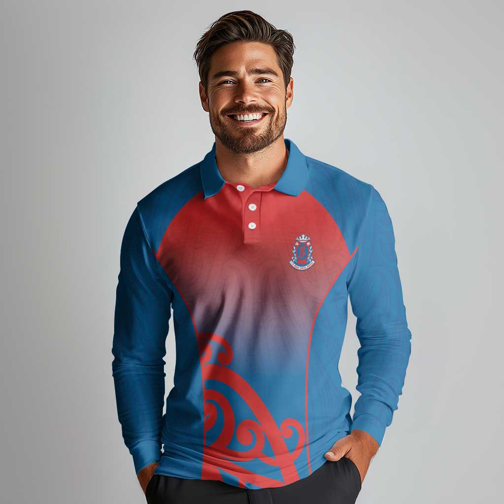 Custom St Joseph's Maori Girls' College Long Sleeve Polo Shirt Maori Koru Pattern
