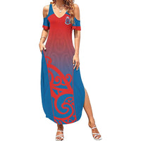 Custom St Joseph's Maori Girls' College Summer Maxi Dress Maori Koru Pattern LT05 Women Blue - Polynesian Pride