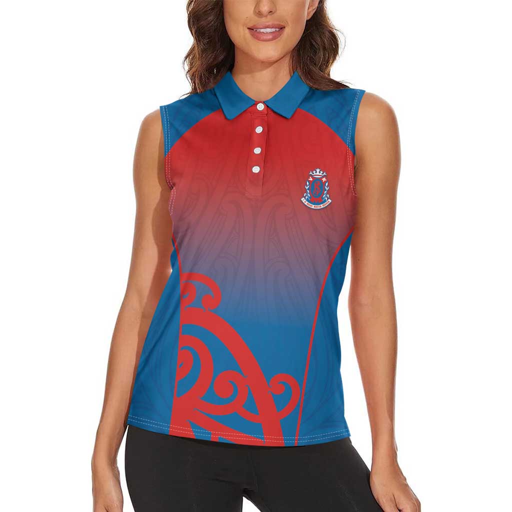 Custom St Joseph's Maori Girls' College Women Sleeveless Polo Shirt Maori Koru Pattern