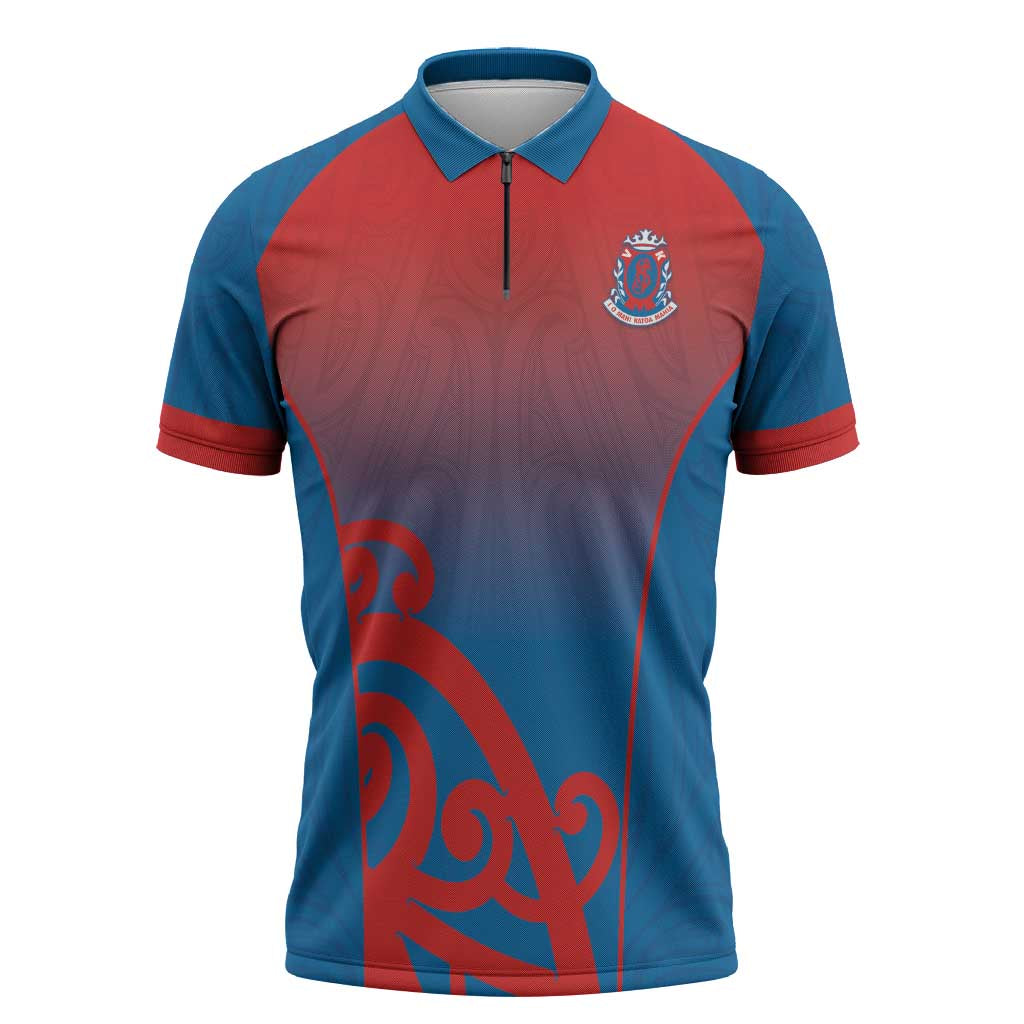Custom St Joseph's Maori Girls' College Zipper Polo Shirt Maori Koru Pattern LT05 Blue - Polynesian Pride