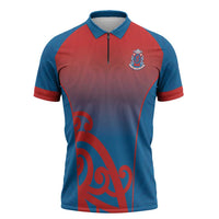 Custom St Joseph's Maori Girls' College Zipper Polo Shirt Maori Koru Pattern LT05 Blue - Polynesian Pride