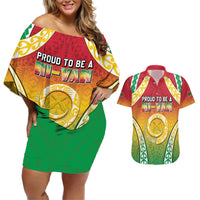 Personalised Vanuatu Couples Matching Off Shoulder Short Dress and Hawaiian Shirt Proud To Be A Ni-Van With Tribal Pattern LT05 Reggae - Polynesian Pride